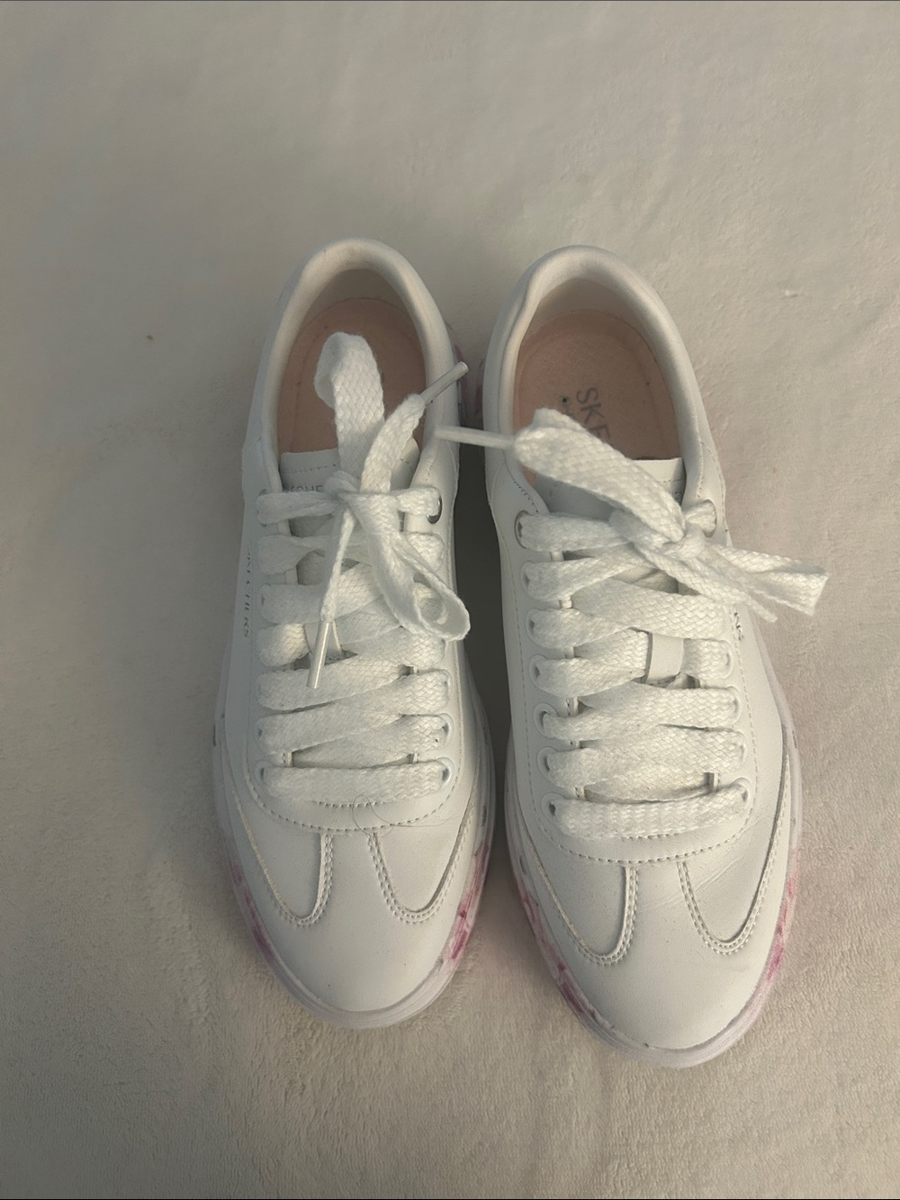 White Lace-Up Sneakers with Subtle Pink Accent